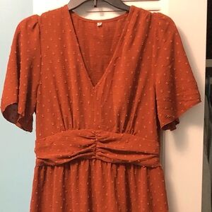 Rust Orange V-Neck Dress